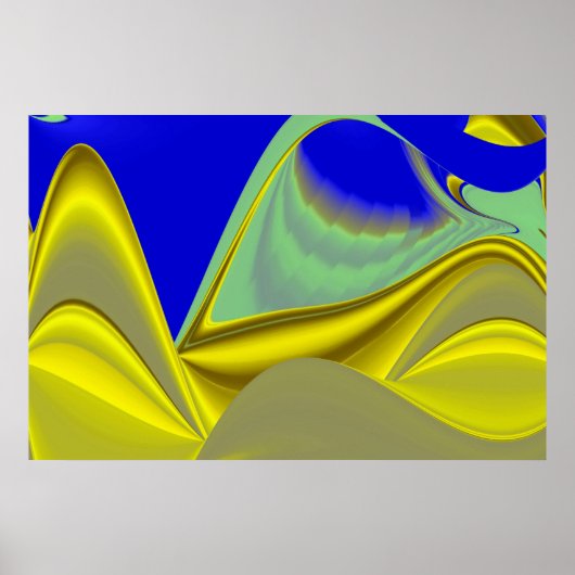 3D Abstract in Gold Yellow Blue Poster (Voorkant)