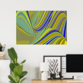 3D Abstract in Gold Yellow Blue Poster (Thuiskantoor)