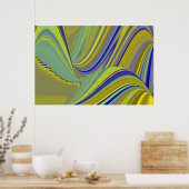 3D Abstract in Gold Yellow Blue Poster (Keuken)
