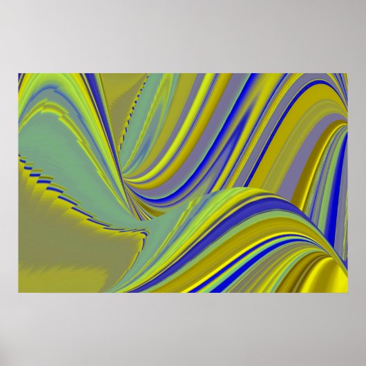 3D Abstract in Gold Yellow Blue Poster (Voorkant)