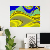 3D Abstract in Gold Yellow Blue Poster (Thuiskantoor)