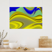 3D Abstract in Gold Yellow Blue Poster (Keuken)