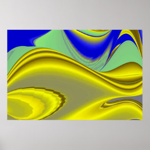 3D Abstract in Gold Yellow Blue Poster