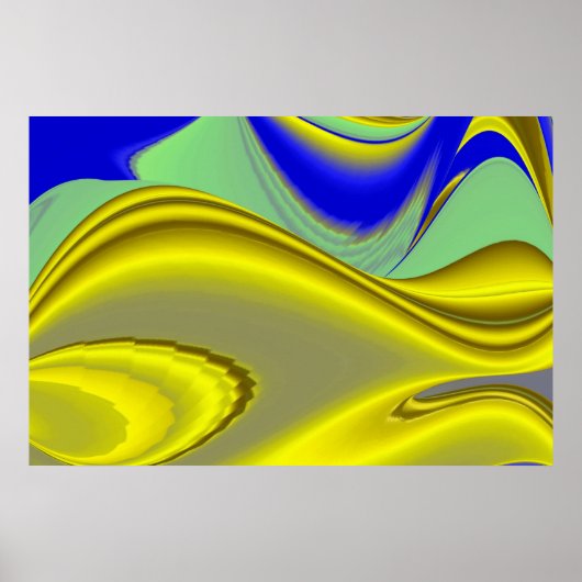 3D Abstract in Gold Yellow Blue Poster (Voorkant)