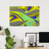 3D Abstract in Gold Yellow Blue Poster (Thuiskantoor)