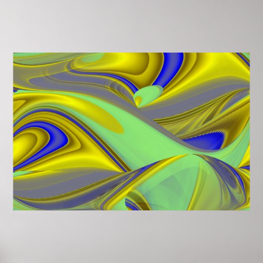 3D Abstract in Gold Yellow Blue Poster (Voorkant)
