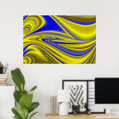3D Abstract in Gold Yellow Blue Poster (Thuiskantoor)