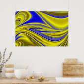 3D Abstract in Gold Yellow Blue Poster (Keuken)