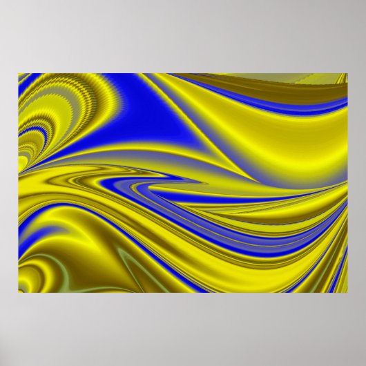3D Abstract in Gold Yellow Blue Poster (Voorkant)