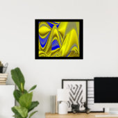 3D Abstract in Gold Yellow Blue Poster (Thuiskantoor)