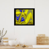 3D Abstract in Gold Yellow Blue Poster (Keuken)