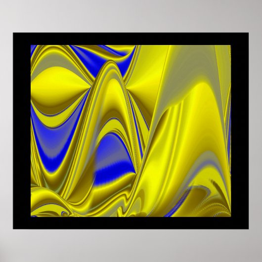 3D Abstract in Gold Yellow Blue Poster (Voorkant)