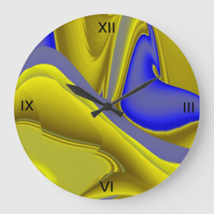 3D Abstract in Goud Geel Blauw Grote Klok