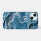 3D Abstracte Blauwe Witte Marmer Textuur iPhone 15 Case (Achterkant horizontaal)