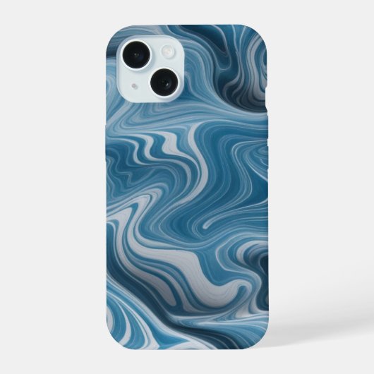 3D Abstracte Blauwe Witte Marmer Textuur iPhone 15 Case (Achterkant)