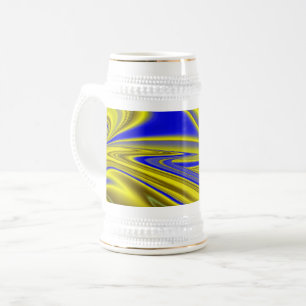 3D Abstracte Regenboogkunst in Goud Geel Blauw Bierpul