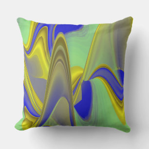 3D Abstracte Regenboogkunst in Goud Geel Blauw Buitenkussen