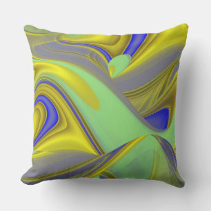 3D Abstracte Regenboogkunst in Goud Geel Blauw Buitenkussen