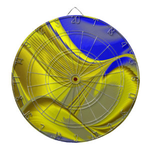 3D Abstracte Regenboogkunst in Goud Geel Blauw Dartbord