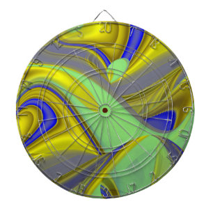3D Abstracte Regenboogkunst in Goud Geel Blauw Dartbord