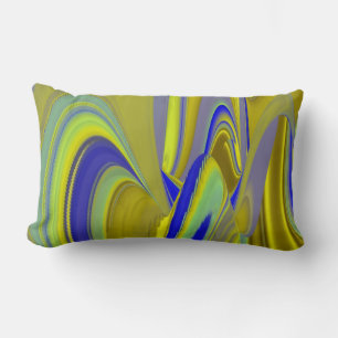 3D Abstracte Regenboogkunst in Goud Geel Blauw Kussen