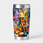 3D Abstracte Schaakstukken Spatten Geïsoleerde Drinkbeker (Achterkant)