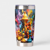 3D Abstracte Schaakstukken Spatten Geïsoleerde Drinkbeker (Voorkant)