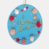 3D Afbeelding met kerstcadeautjes blauw achtergron Keramisch Ornament (Links)