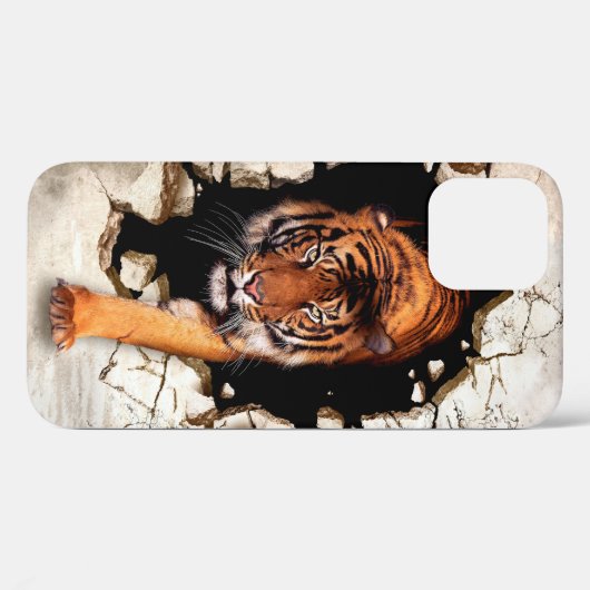 3d afbeelding tijger komt uit de verwoeste wallti Case-Mate iPhone case (Achterkant (horizontaal))