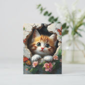3D-afbeelding van een schattig klein kitten dat na Briefkaart (Staand voorkant)