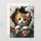 3D-afbeelding van een schattig klein kitten dat na Briefkaart (Voorkant / Achterkant)