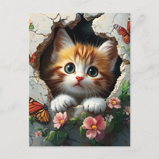 3D-afbeelding van een schattig klein kitten dat na Briefkaart (Voorkant)