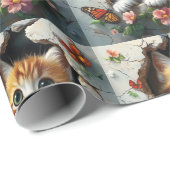 3D-afbeelding van een schattig klein kitten dat na Cadeaupapier (Rol Hoek)