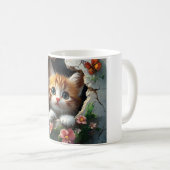 3D-afbeelding van een schattig klein kitten dat na Koffiemok (Voorkant rechts)