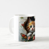 3D-afbeelding van een schattig klein kitten dat na Koffiemok (Voorkant links)