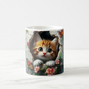 3D-afbeelding van een schattig klein kitten dat na Koffiemok