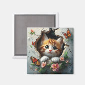 3D-afbeelding van een schattig klein kitten dat na Magneet (Voorkant / Achterkant)