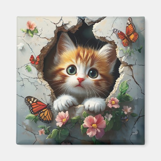 3D-afbeelding van een schattig klein kitten dat na Magneet (Voorkant)