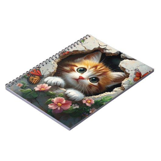 3D-afbeelding van een schattig klein kitten dat na Notitieboek (Linkerzijde)