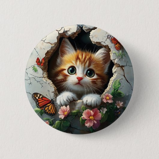 3D-afbeelding van een schattig klein kitten dat na Ronde Button 5,7 Cm (Voorkant)