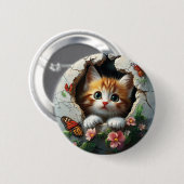 3D-afbeelding van een schattig klein kitten dat na Ronde Button 5,7 Cm (Voorkant /achterkant)