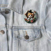 3D-afbeelding van een schattig klein kitten dat na Ronde Button 5,7 Cm (In situ)