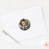 3D-afbeelding van een schattig klein kitten dat na Ronde Sticker (Envelop)