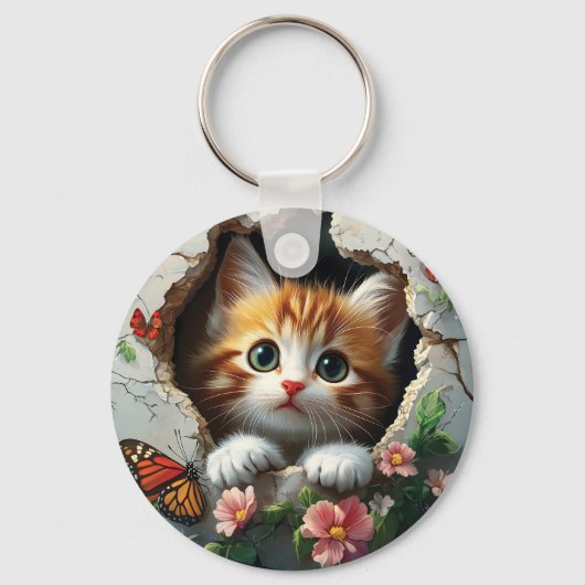 3D-afbeelding van een schattig klein kitten dat na Sleutelhanger (Voorkant)