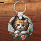 3D-afbeelding van een schattig klein kitten dat na Sleutelhanger (Achterkant)