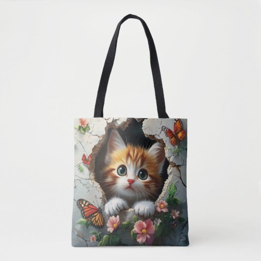 3D-afbeelding van een schattig klein kitten dat na Tote Bag (Voorkant)