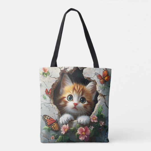3D-afbeelding van een schattig klein kitten dat na Tote Bag (Achterkant)