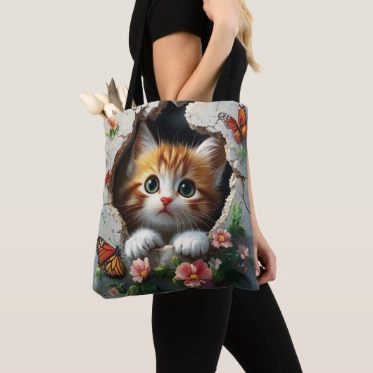3D-afbeelding van een schattig klein kitten dat na Tote Bag (Dichtbij)