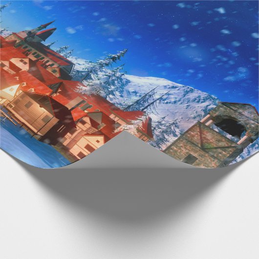 3d afbeelding van het kleine alpine dorp bij zonso cadeaupapier (Hoek)