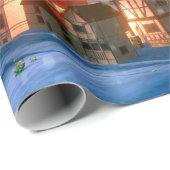 3d afbeelding van het kleine alpine dorp bij zonso cadeaupapier (Rol Hoek)